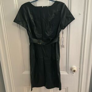 Calvin Klein Belted Faux Leather Dress Size 12 **read description**